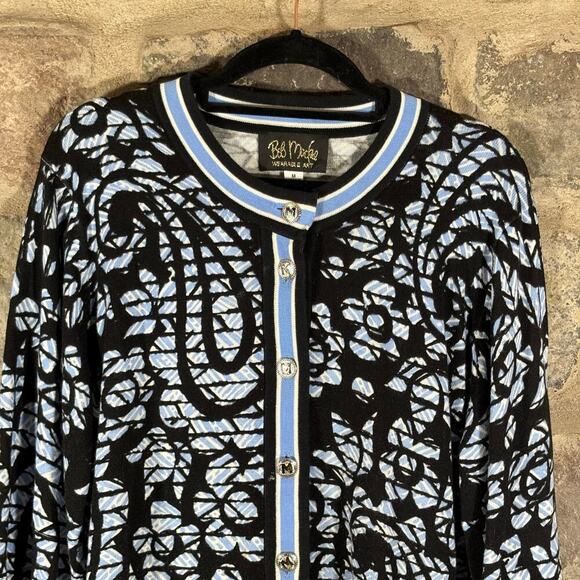 Bob Mackie Wearable Art Cardigan Sweater Woman's Medium Blue White Paisley Soft - Picture 3 of 13